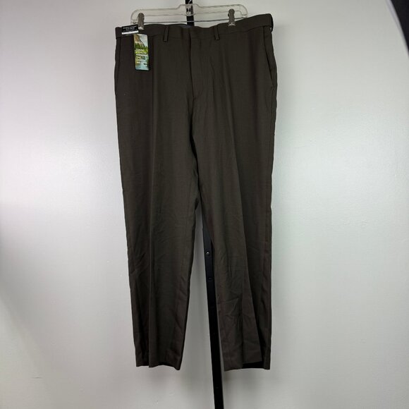NWT Haggar Brown 38W X 29L Plain Front Comfort Waist Band Trouser Pant
